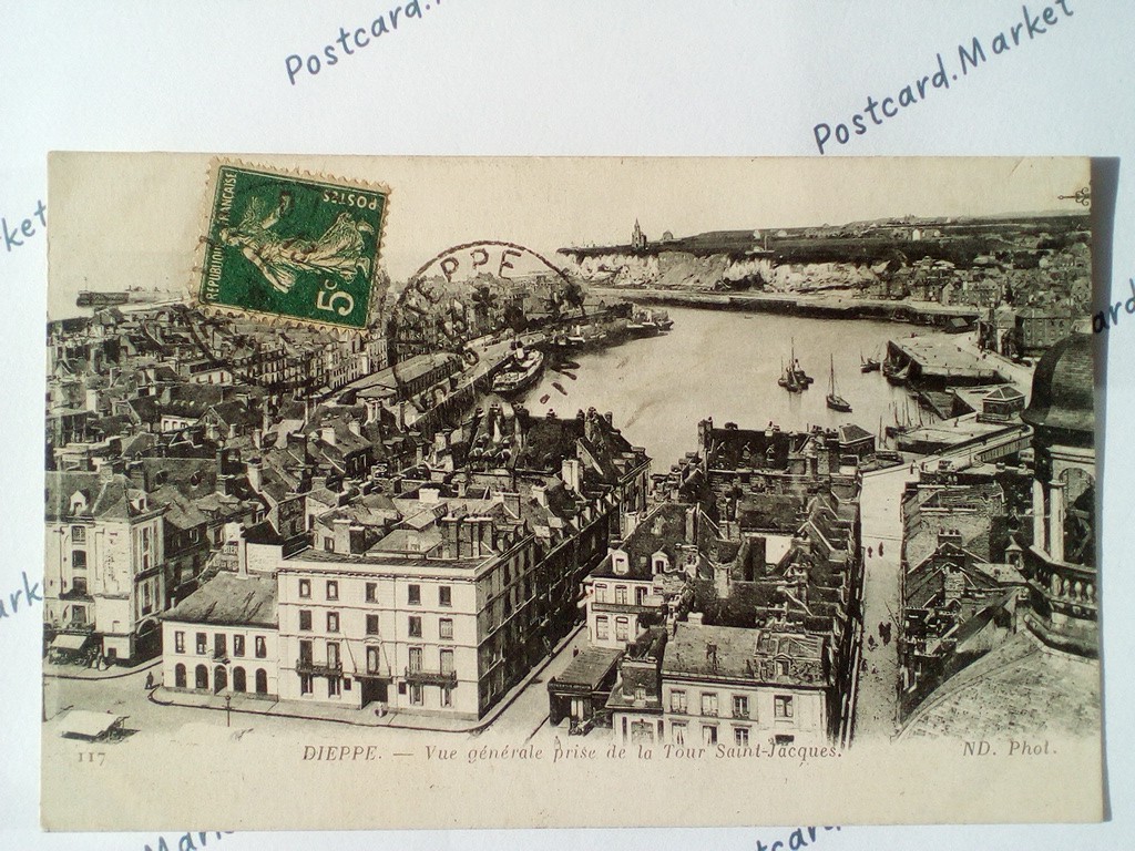 /France/Dieppe/FR_place_19xx_Dieppe. Vue generale prise de la Tour Saint-Jacques. 10 centimes TAX.jpg